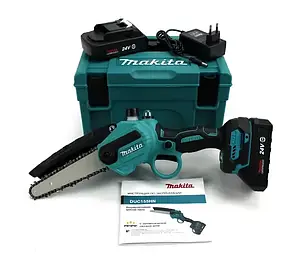 Акумуляторна безщіткова міні ланцюгова пила Makita DUC155 з автозмащенням ланцюга (2шт 24V 4A) для обрізання дерев