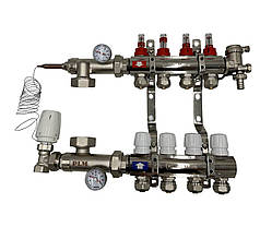 Колектор для теплої підлоги Polmark 4 контури (Латунь) у зборі без насоса Польща