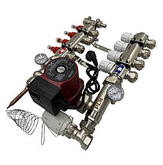 Колектор для теплої підлоги Polmark 4 контури (Латунь) у зборі з циркуляційним насосом Польща