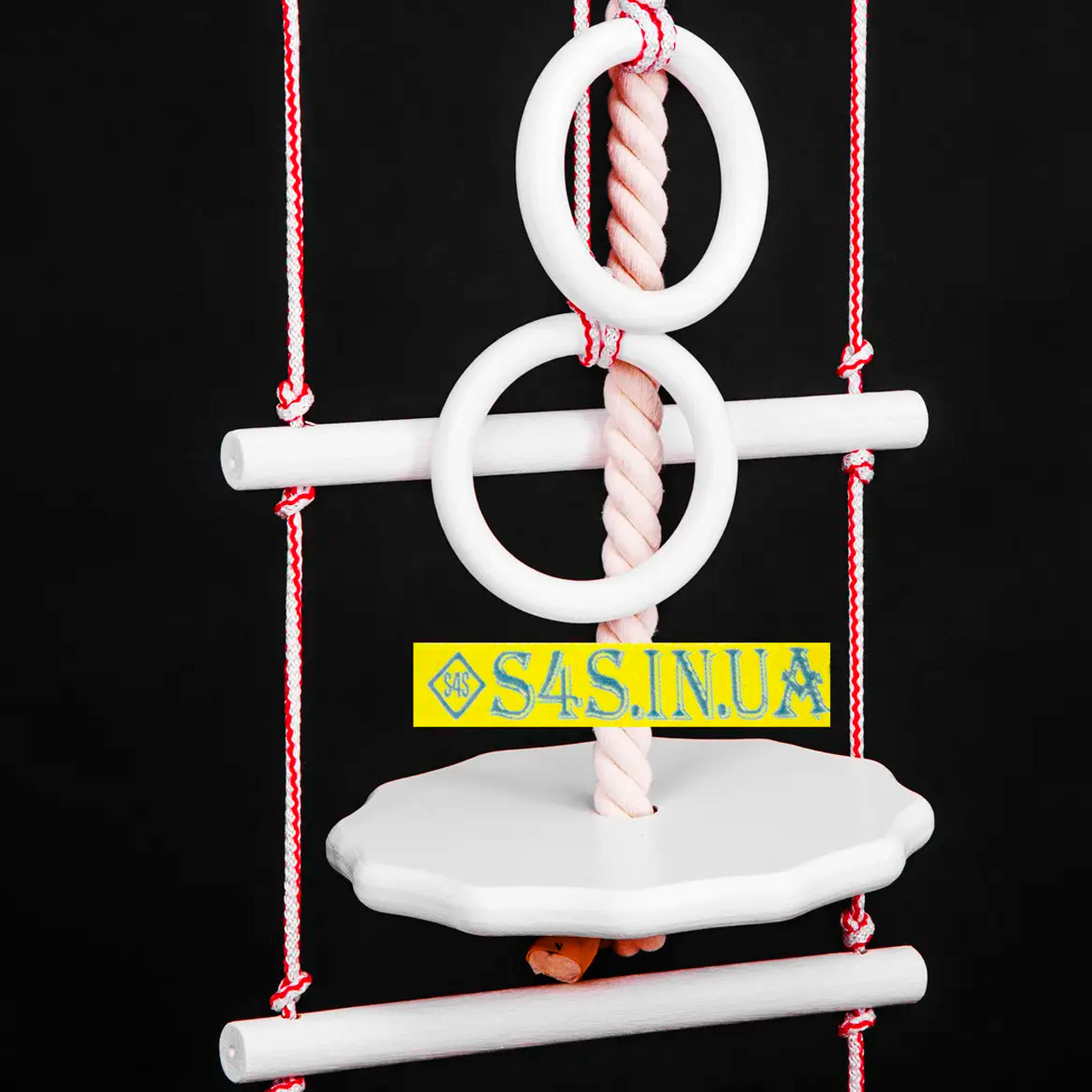 Дитячий мотузковий набір для шведської стінки з дерева набір підвісний «ЕЛІТ» з тарзанкою, білий, фото 1