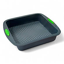 Силіконова форма LuxShine 6082 для пирогів та тортів квадратна з ручками та рифленим дном сіра
