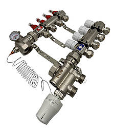 Колектор для теплої підлоги Polmark 4 контури (латунь) в зборі нижнє підключення без насоса Польща