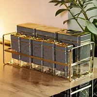 Набір із 8 ємностей для зберігання приправ і спецій по 650/150 мл на металевій підставці сірий