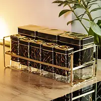 Набір із 8 ємностей для зберігання приправ і спецій по 650/150 мл на металевій підставці чорний