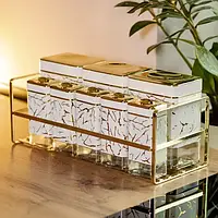 Набір із 8 ємностей для зберігання приправ і спецій по 650/150 мл на металевій підставці білий