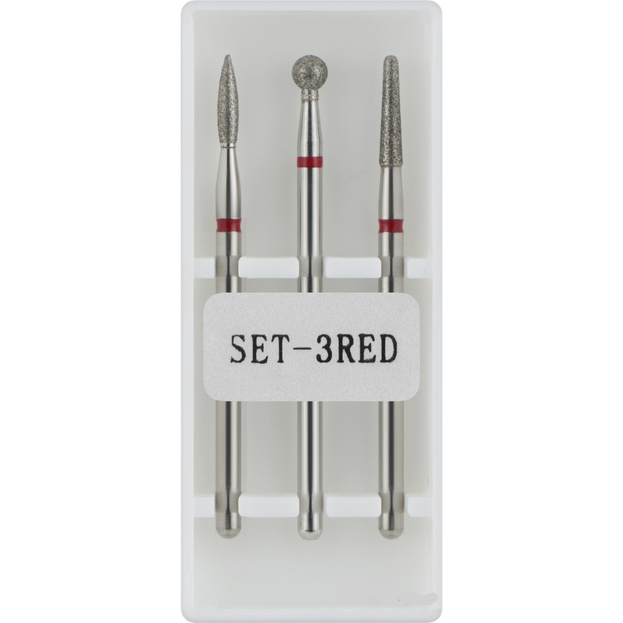 Набір червоних алмазних фрез для тонкої кутикули 3 шт, фото 1