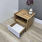 Тумба приліжкова колір дуб аппалачі з білим 1 шухляда та відкрита полиця h39*36*36 см, фото 3