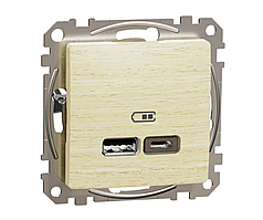 USB-розетка типу А+С, 2,4 А, Береза Sedna Elements