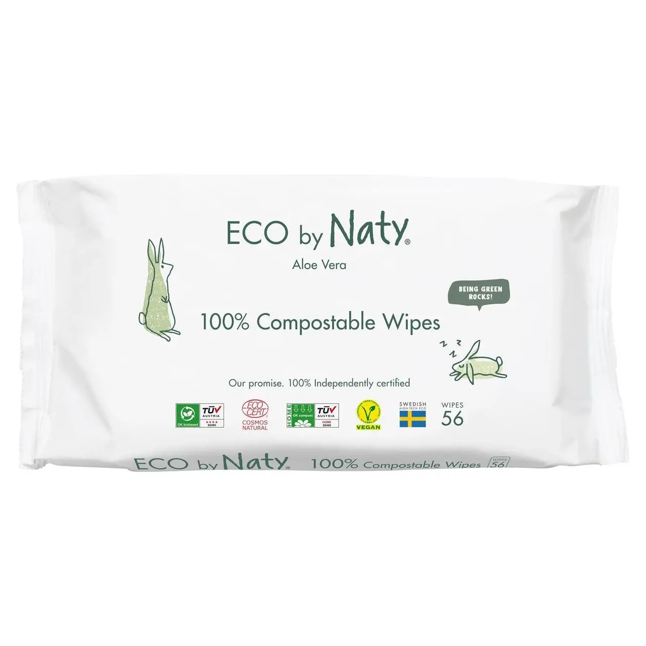 Органічні вологі серветки ECO by Naty з Алое Вера 56 шт.