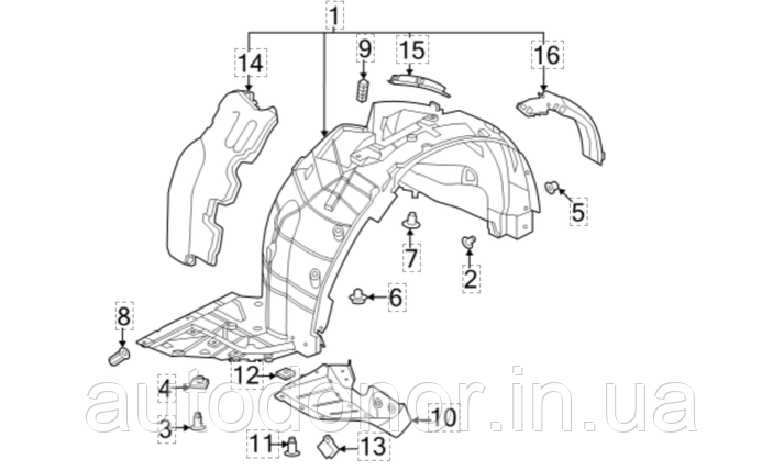 Монтажний к-т підкрильника переднього Nissan Ariya (22-) 01241-0009U, фото 1