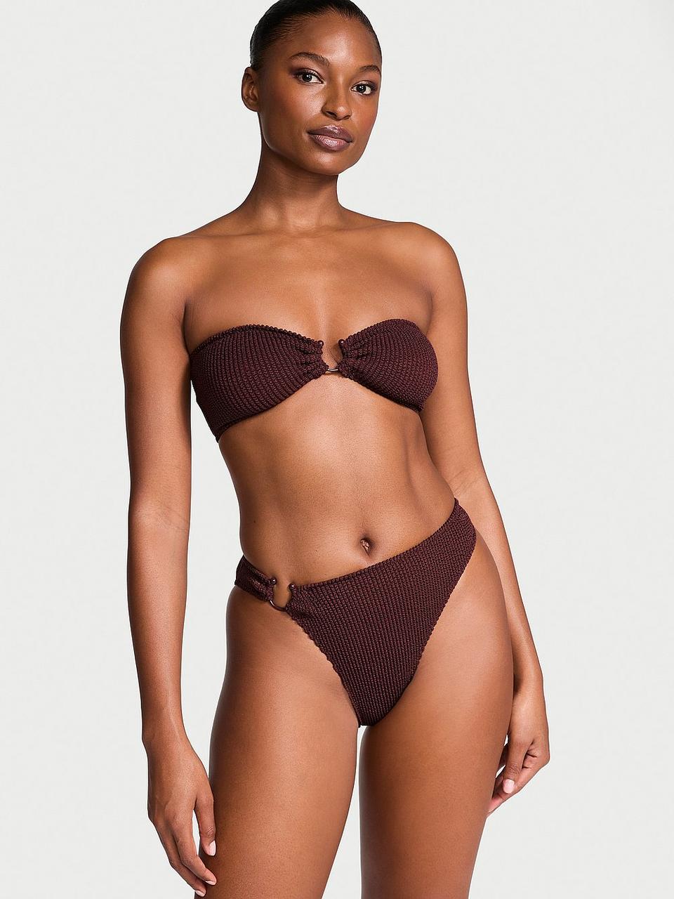 Купальник Бандо Victoria's Secret Crinkle Ring Bandeau Strapless Bikini Top, Коричневий XS/S, фото 1