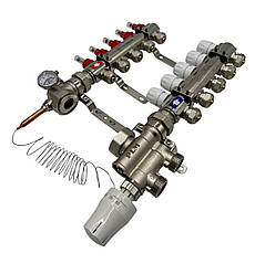 Колектор для теплої підлоги Polmark 5 контурів (латунь) в зборі нижнє підключення без насоса Польща