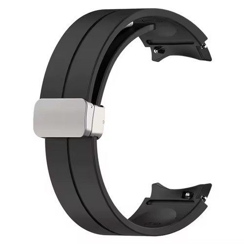 Силікон магнітний срібна застібка для Samsung Galaxy Watch 7 / 6 / 5 pro / 5 / 4 чорний