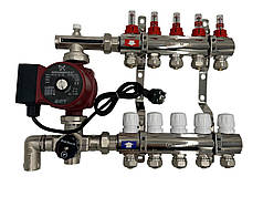 Колектор для теплої підлоги Polmark 5 контурів (Латунь) з трьох ходовим клапаном у зборі з насосом Польща
