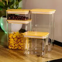 Набір із 4 банок для сипучих продуктів із бамбуковою кришкою