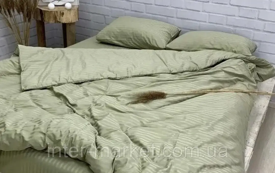 Сімейний комплект постільної білизни Страйп Сатин LUX Оливковий