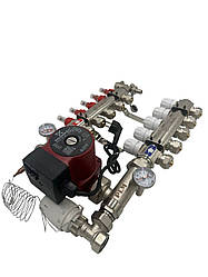 Колектор для теплої підлоги Polmark 5 контурів (Латунь) у зборі з циркуляційним насосом Польща