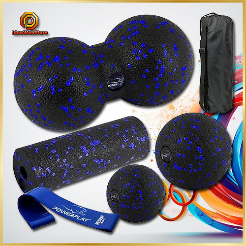 Набір для масажу та йоги 3 м'ячики + валик масажер 15*5,3см. Blue + гумка 7,5 кг