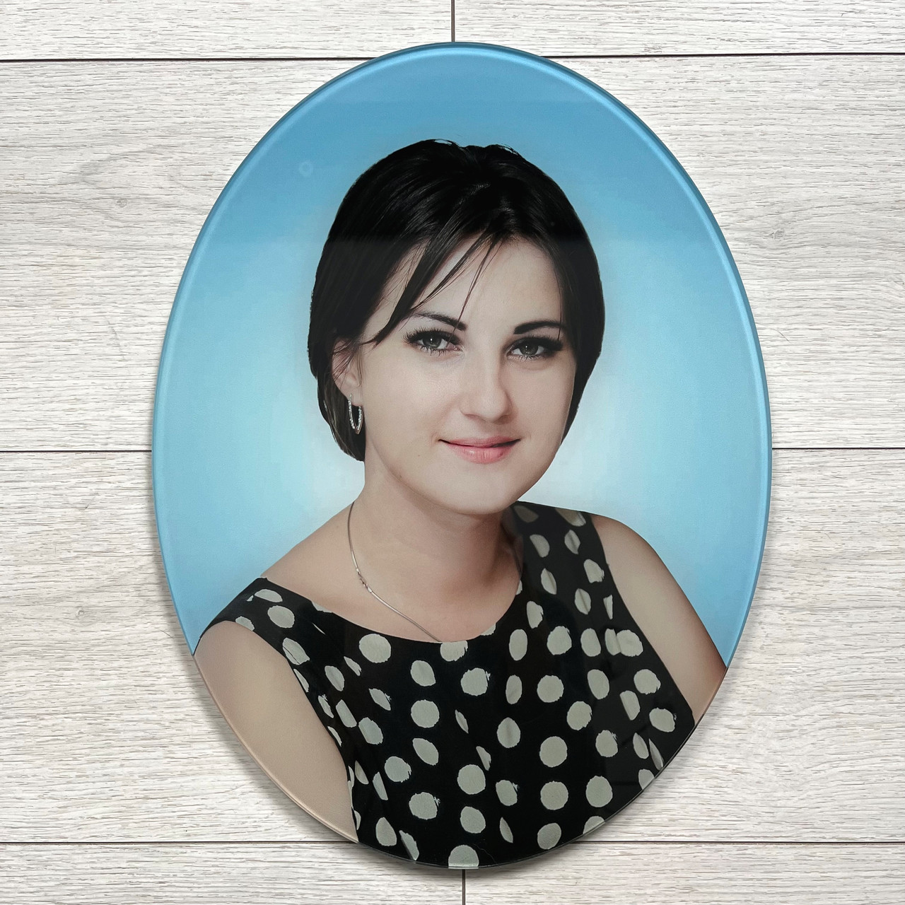 Овал ритуальний для пам'ятника / Портрет у склі Триплекс 30х40 см, товщина 12 мм (6+6), фото 1