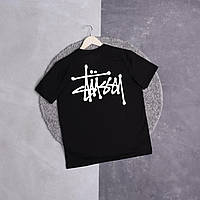 Чорна футболка stussy white logo