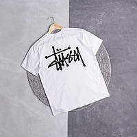 Біла футболка stussy black logo