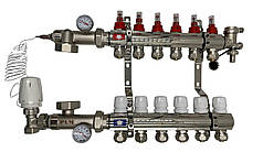Колектор для теплої підлоги Polmark 6 контурів (Латунь) у зборі без насоса Польща