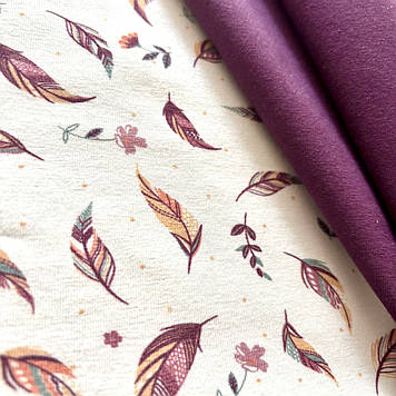 Кулір стрейч трикотаж полотно преміум якості з принтом пірьячко