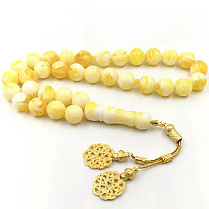 Чотки з бурштину RESTEQ 33 намистини з металевим китицем — турецькі бурштинові чотки з намистинами 16 мм, фото 1