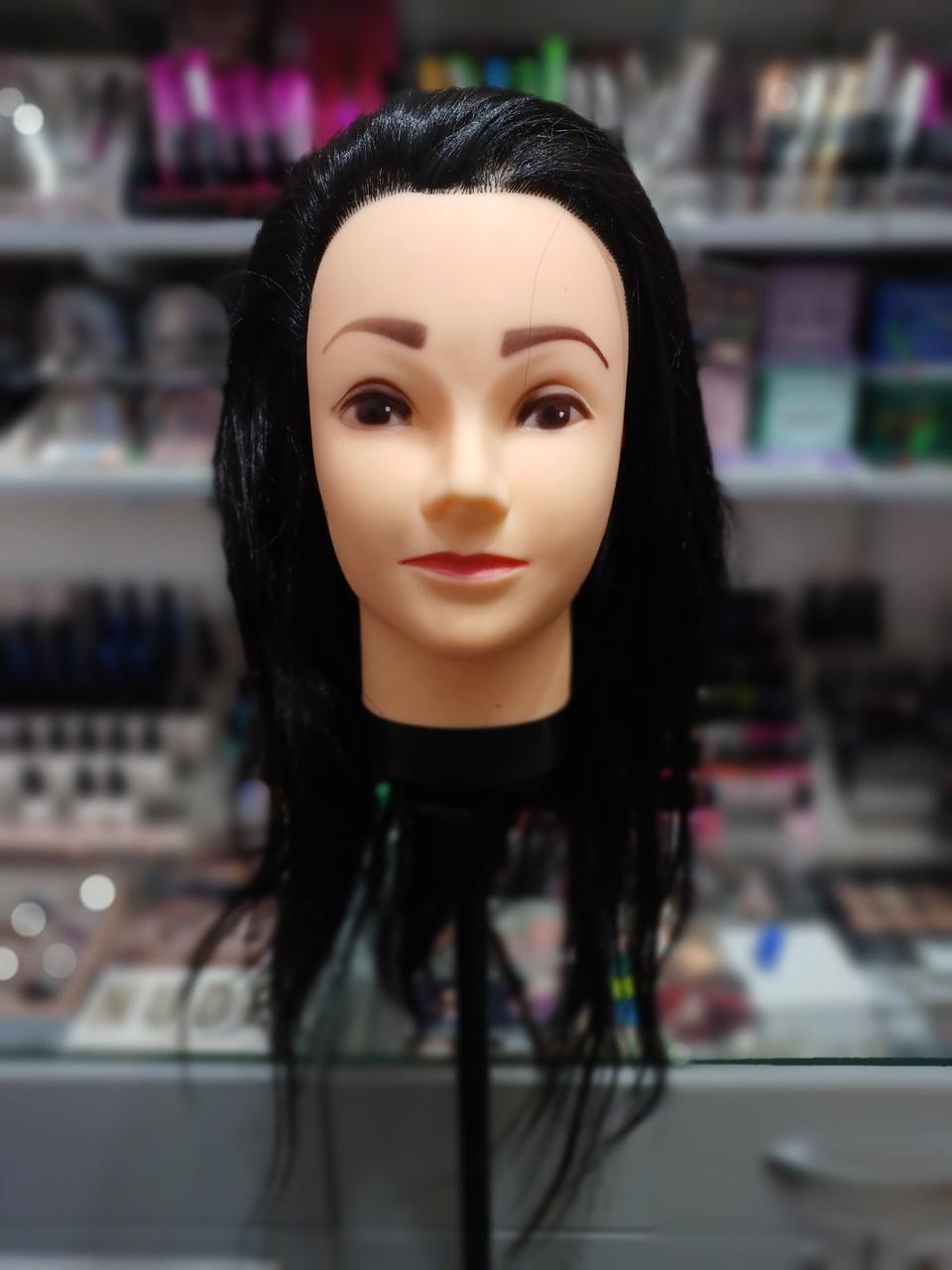 Навчальна голова манекен для плетіння волосся GLV-00А зі штучним волоссям (Чорна)