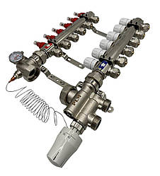 Колектор для теплої підлоги Polmark 6 контурів (латунь) в зборі нижнє підключення без насоса Польща