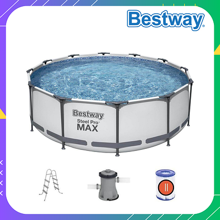 Бассейн Bestway 56418 семейный с картриджным фильтром steel pro 366 x 100 см круглый для всей семьи, фото 1