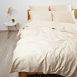 Двуспальний комплект постільної білизни Страйп Сатин LUX 180*220 Бежевий, фото 3
