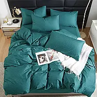Двуспальний комплект постільної білизни Страйп Сатин LUX 180*220 Смарагдовий