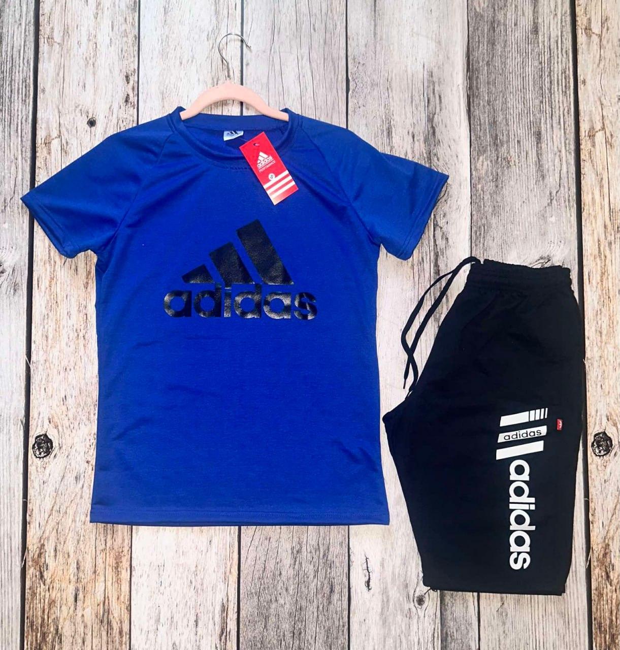 Чоловічий літній костюм Adidas Футболка + Шорти синій Адідас на літо