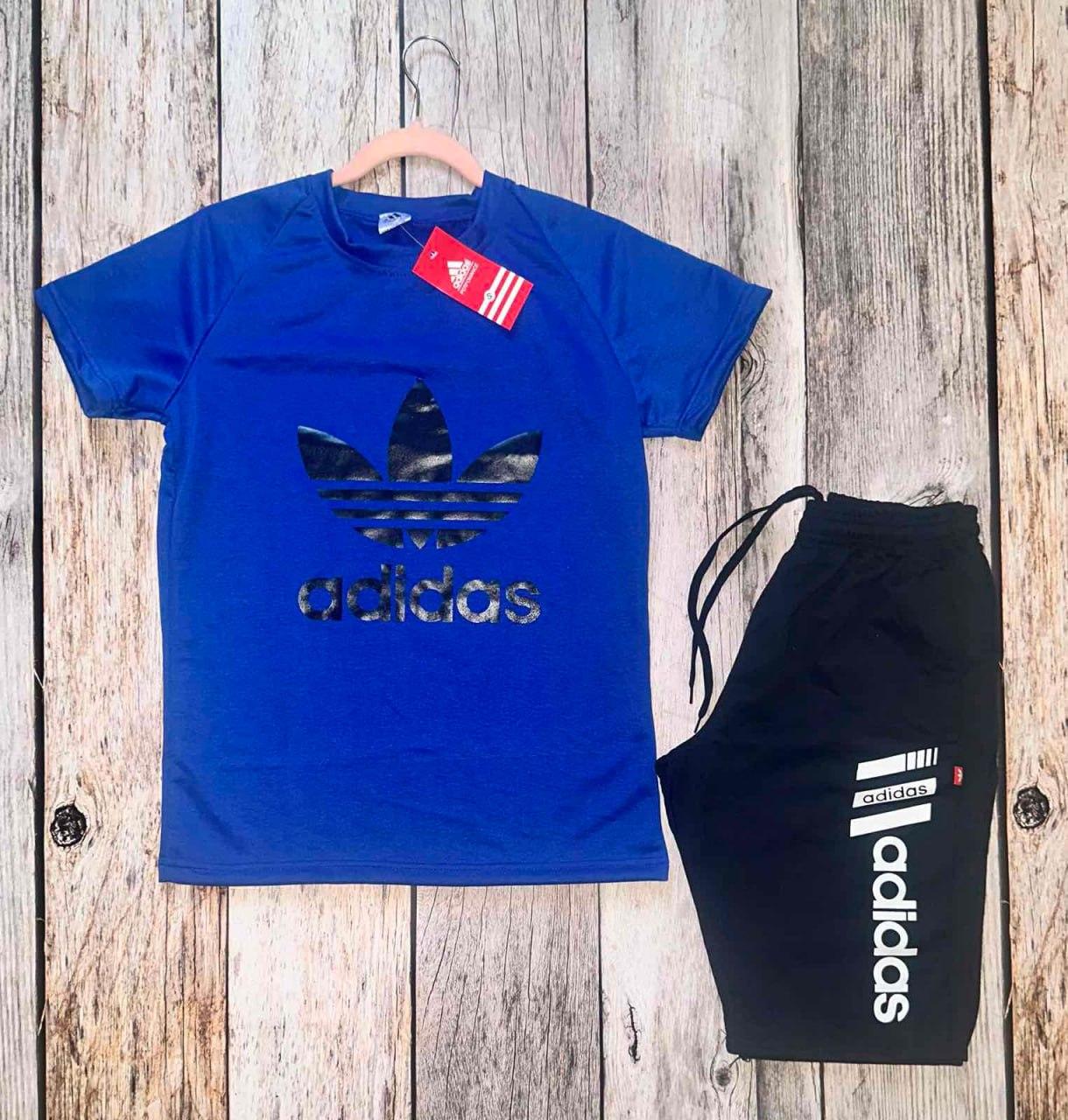 Чоловічий літній костюм Adidas Футболка + Шорти синій Адідас на літо