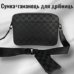 Класична чоловіча сумка LV через плече в офіс чорна сумка-месенджер з гаманцем для навушників та дрібниць