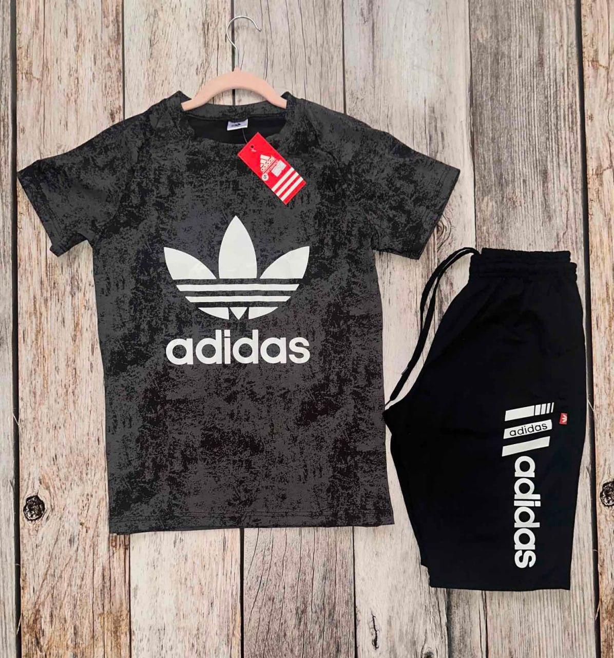 Чоловічий літній костюм Adidas Футболка + Шорти сірий Адідас на літо