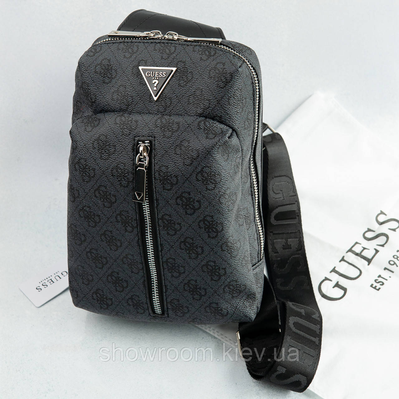 Чоловіча сумка бананка на пояс і на груди (слінг) Guess (7517) сіра, фото 1