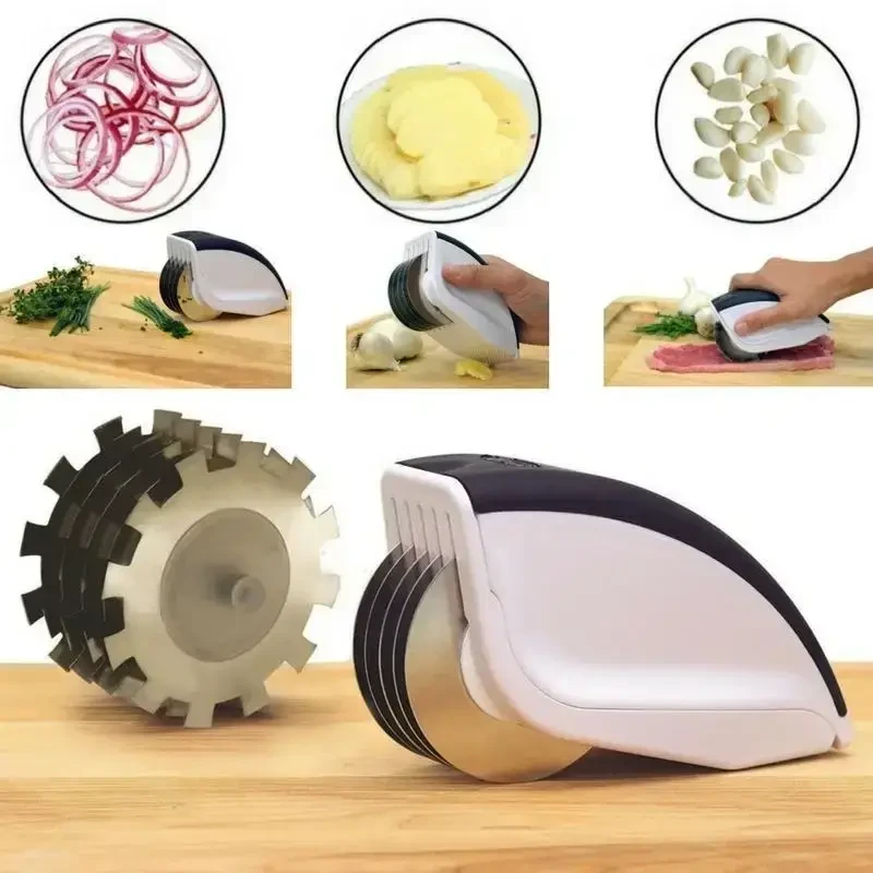 УЦЕНКА! Нож для нарезки 3 в 1 Rolling Mincer и Tenderizer с чесночным прессом овощерезка (Нет упаковки 3009)