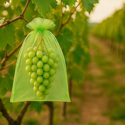 Мішечки сітка з органзи для захисту винограду від комах LOSSO 20*30 см, зелені (100 шт), комірка 0,5 мм