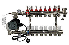 Колектор для теплої підлоги Polmark 8 контурів (Латунь) з циркуляційним частотним насосом Польща