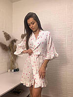Жіночий мусліновий халат з воланами у рожеве сердечко