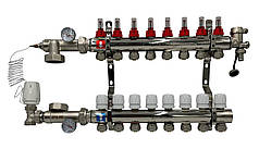 Колектор для теплої підлоги Polmark 8 контурів (Латунь) у зборі без насоса Польща