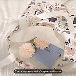 Велика сумка-шопер із принтом абстрактного мультяшного котика , 40/33 см, фото 4