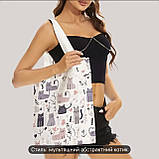 Велика сумка-шопер із принтом абстрактного мультяшного котика , 40/33 см, фото 5