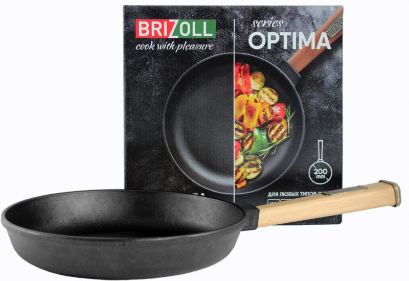 Сковорода чавунна без кришки ТМ "BRIZOLL" 200х38,5 мм з ручкою "Optima" (02035-P), фото 1