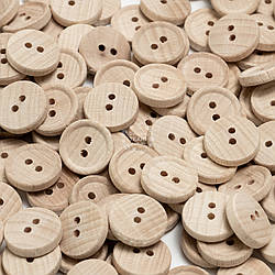 Ґудзики дерев'яні на дві дірочки, діаметр 15 мм