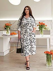 Плаття-сорочка жіноче біле з чорним міді великого розміру