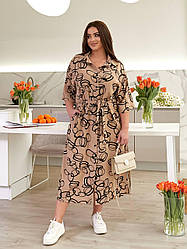 Плаття-сорочка жіноче легке довге на ґудзиках бежеве батал