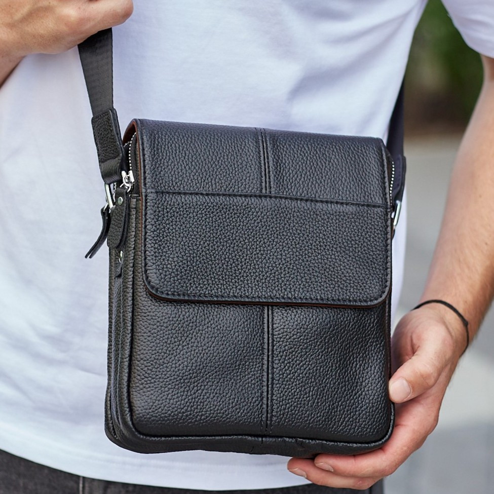 Чоловіча шкіряна чорна сумка через плече Tiding Bag M1254A _ bags25, фото 1